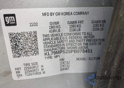 2023 Chevrolet Trailblazer Fwd Lt z USA, uszkodzony, nr VIN KL79MPS25PB078451